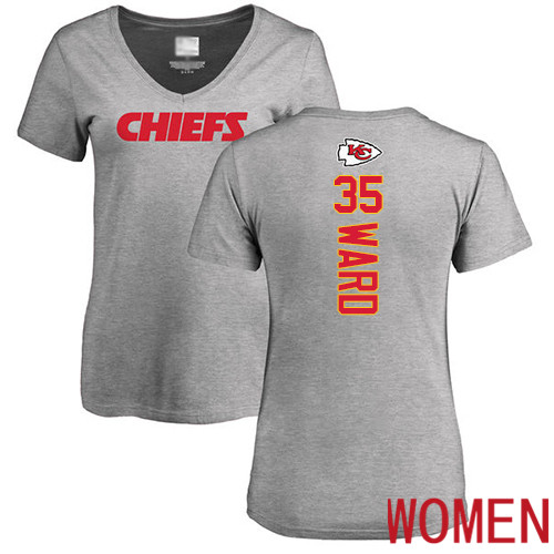 Women Football Kansas City Chiefs #35 Ward Charvarius Ash Backer V-Neck T-Shirt